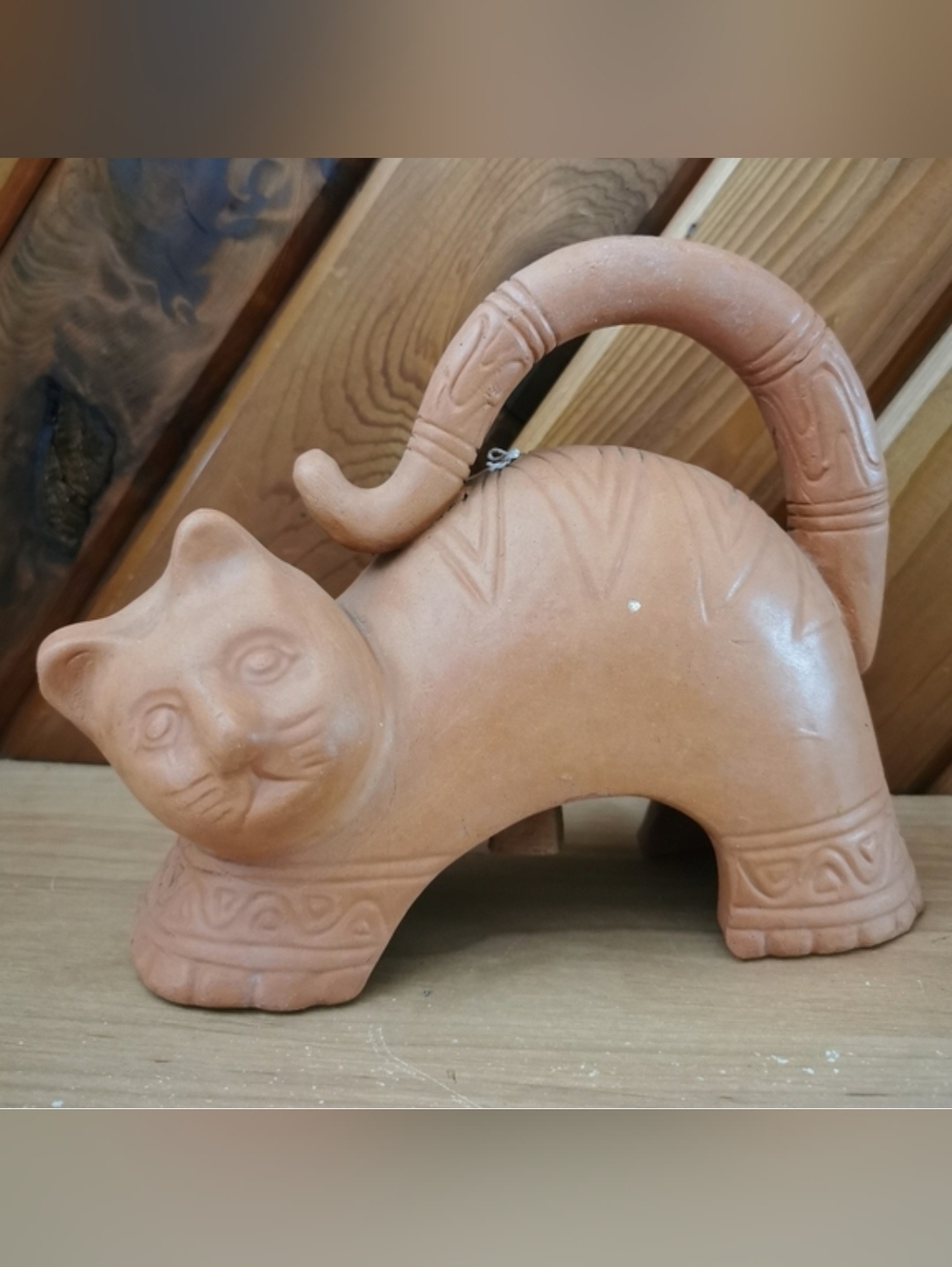 Pottery Handmade Cat With A Bell